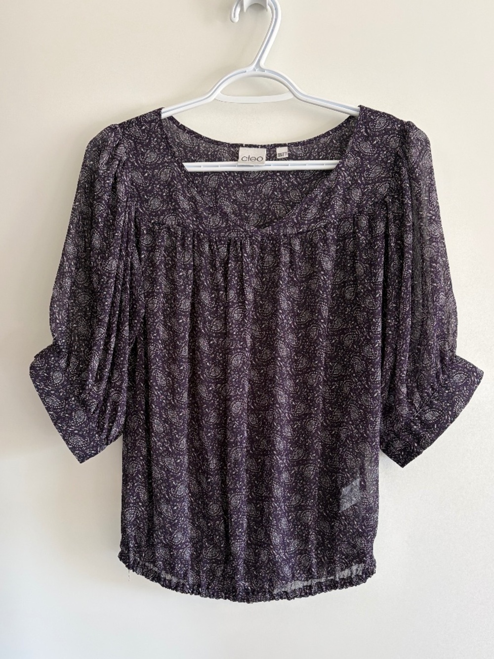 EUC Cleo Vintage-Style V-Neck 3/4-Length Paisley & Floral Print Blouse XX-Small